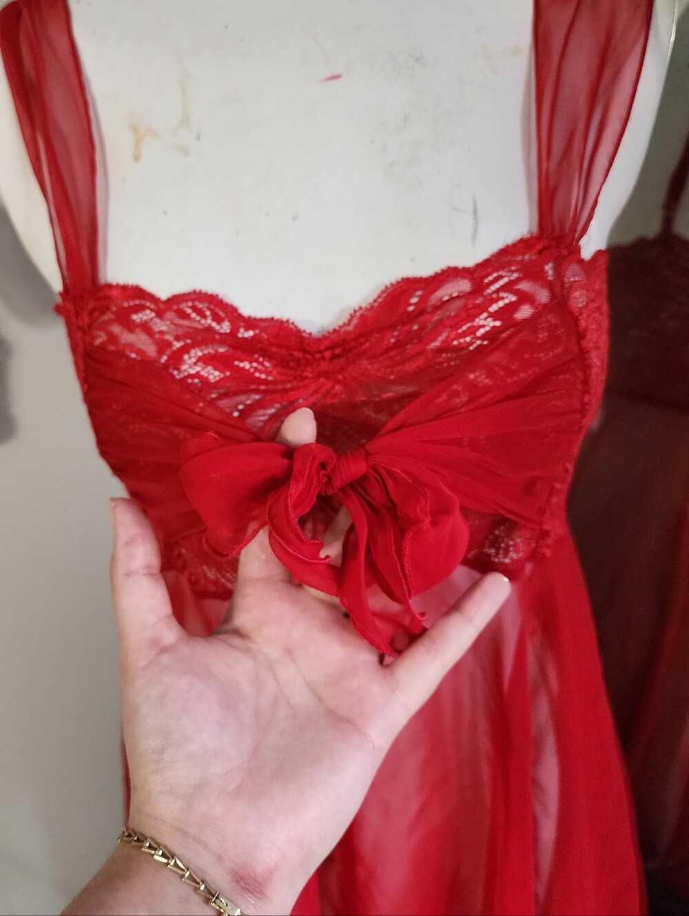 Red Sheer Vintage Victorias Secret Nightie - Picture 3 of 6